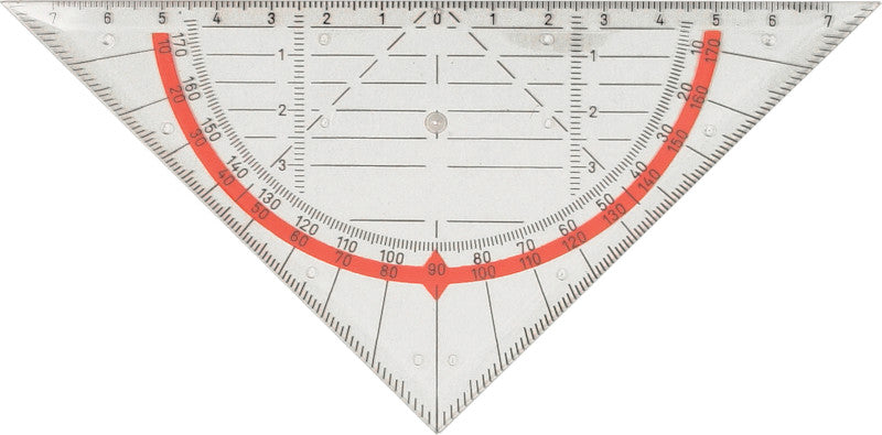 Sieco Wandtafel-Geodreieck – 16 × 16 cm, Kunststoff, transparent, Skalenfarbe schwarz, Stärke 2 mm