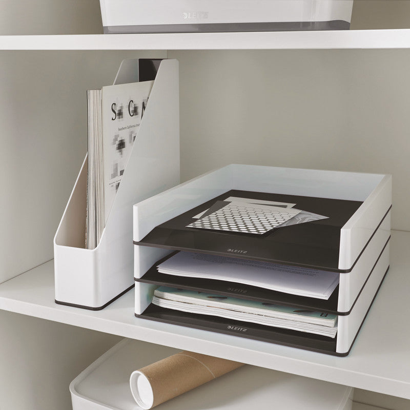 Leitz WOW Duo Colour – Briefkorb für A4, Polystyrol (PS), Schwarz/Weiss, Hochglänzend, 267 × 49 × 336 mm