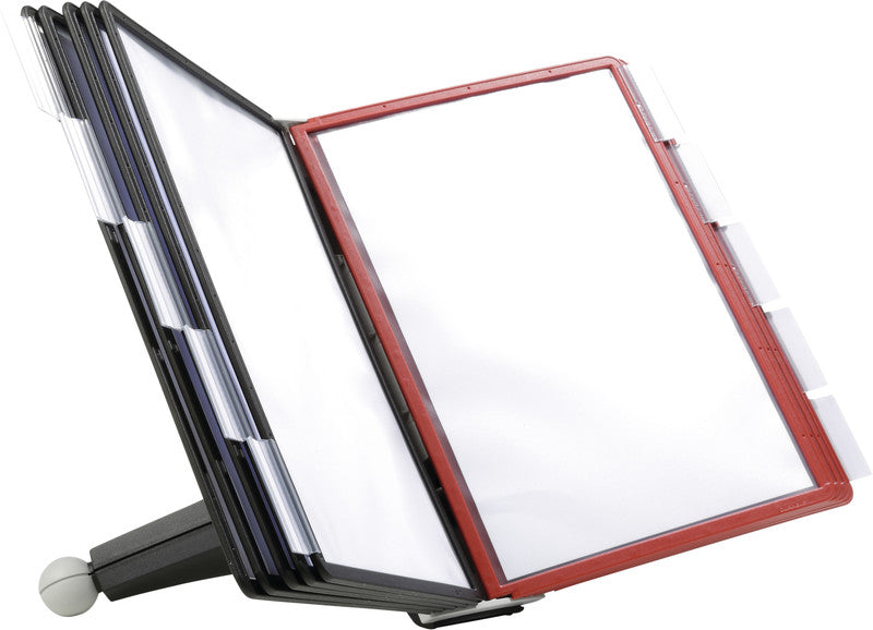 Durable Prospektständer Sherpa Table 10 – für A4, 10 Fächer, Schwarz/Rot, Kunststoff, 260×100×385 mm