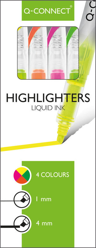 Q-CONNECT Textmarker Set 4 Farben – Keilspitze, 1–4 mm