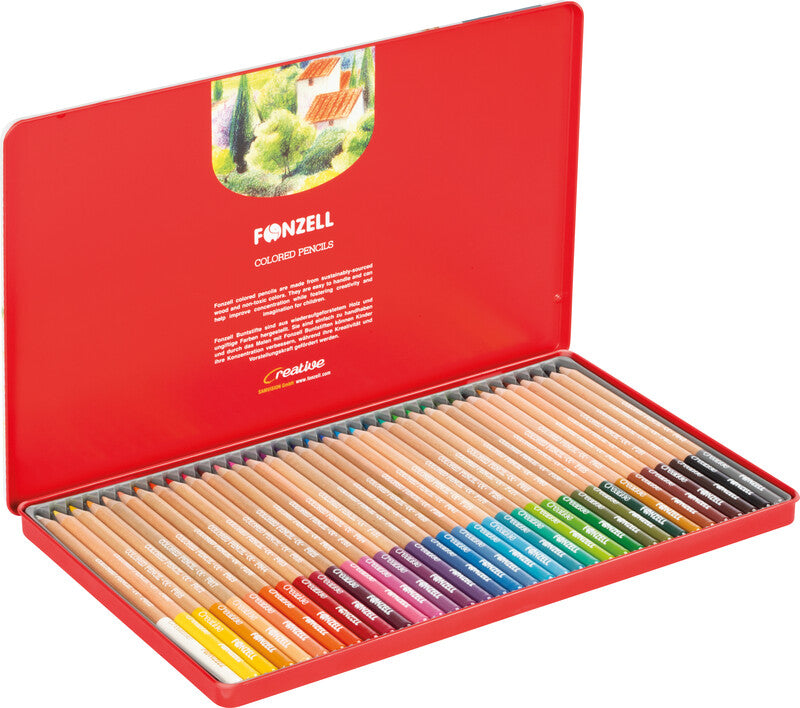 Fonzell Creative Farbstifte-Set – 36 Farben, rund, Mine Ø 3,3 mm, Metallschachtel