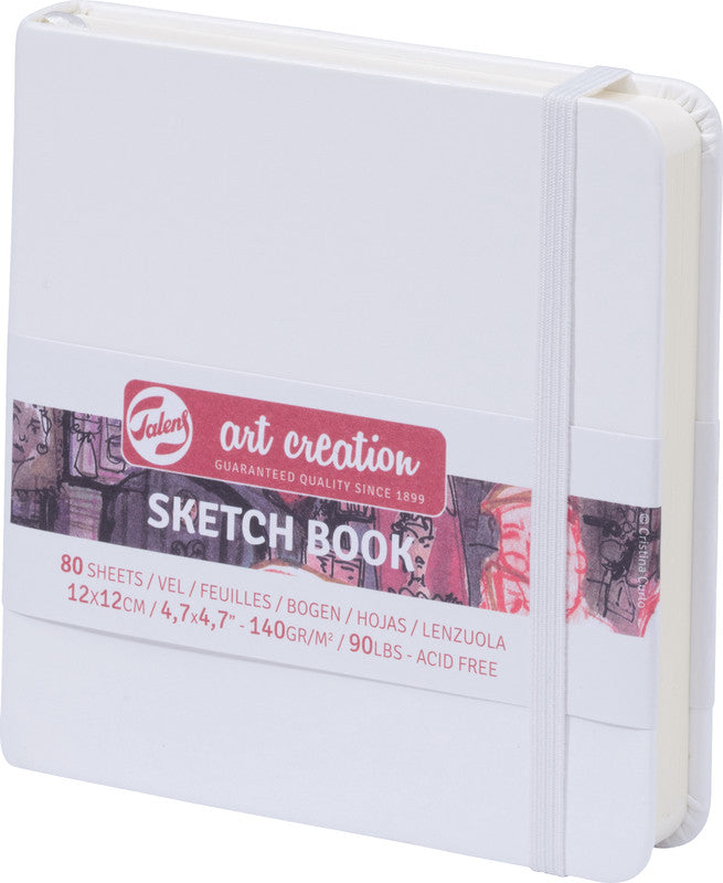 Talens Skizzenbuch, 12 × 12 cm, 140 g/m², 160 Seiten, weiss, mit Gummiband, Hardcover, säurefrei