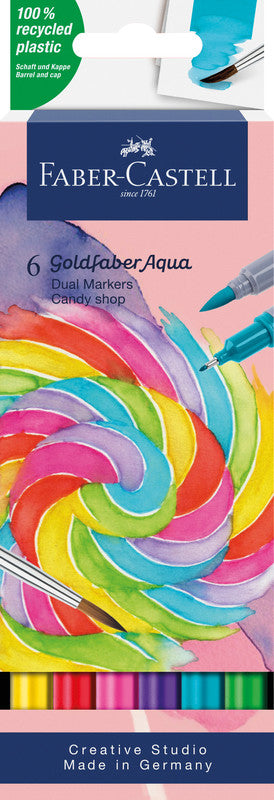 Faber-Castell Brush Pen Goldfaber Aqua – Pinselspitze 0,6 mm – sortiert – 6er-Set – wasservermalbar