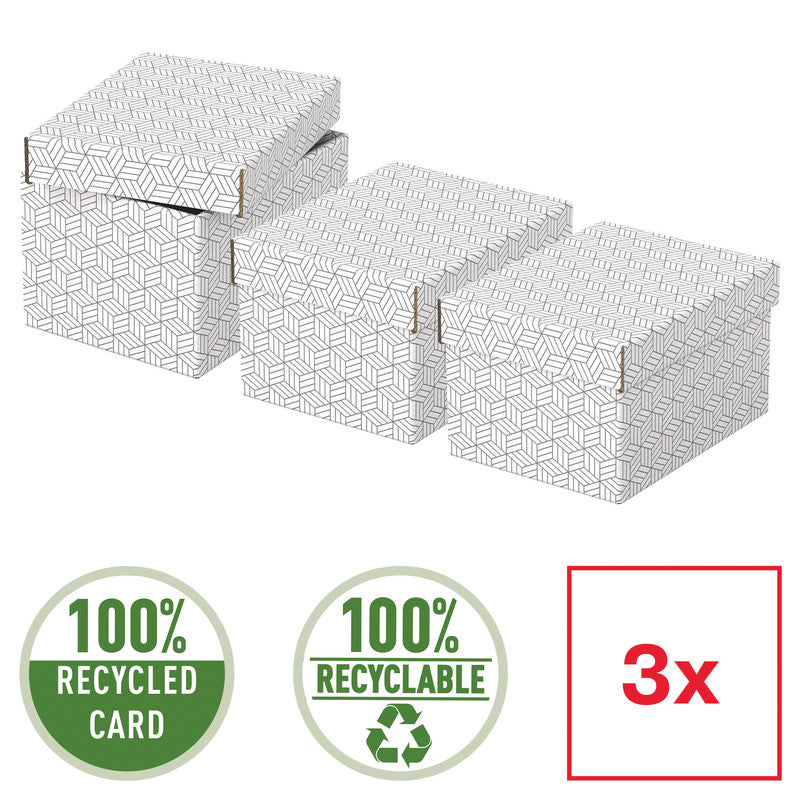 Esselte Archivschachtel A5 – mit Deckel, 200 × 150 × 255 mm, weiss, Karton, 3er Pack