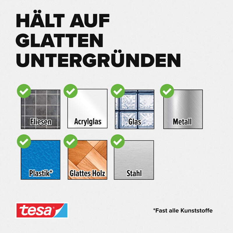 Tesa Montageband Powerstrips, für Innen, für Glas/Fliesen, Weiss, bis 2 kg