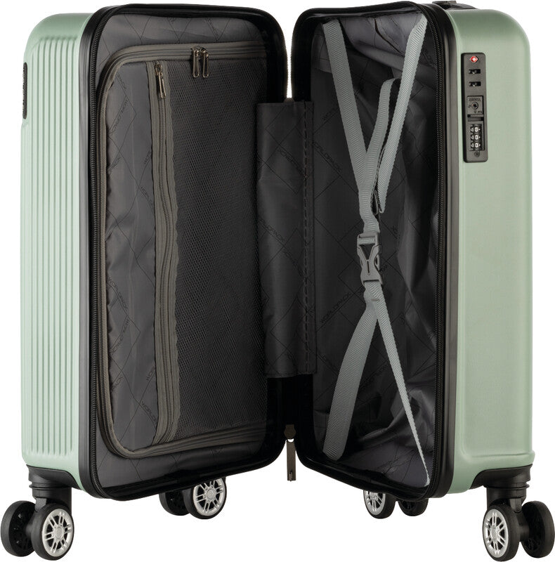 Worldpack Trolley Handgepäck – 34 l, ABS-Hartschale, 4 Doppelrollen, graugrün, 34,5 × 54 × 23 cm