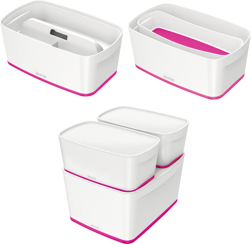 Leitz Aufbewahrungsbox MyBox – ABS-Kunststoff, weiss/pink, 31,8 × 12,8 × 19,1 cm