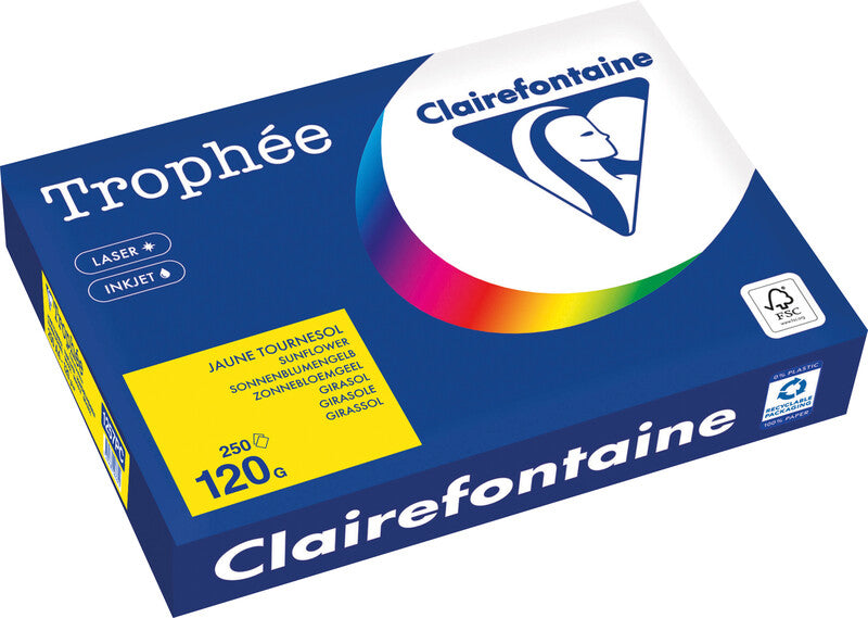 Clairefontaine Kopierpapier – A4, 120 g/m², Sonnenblumengelb – für Inkjet/Laser/Kopierer – FSC – 250 Blatt