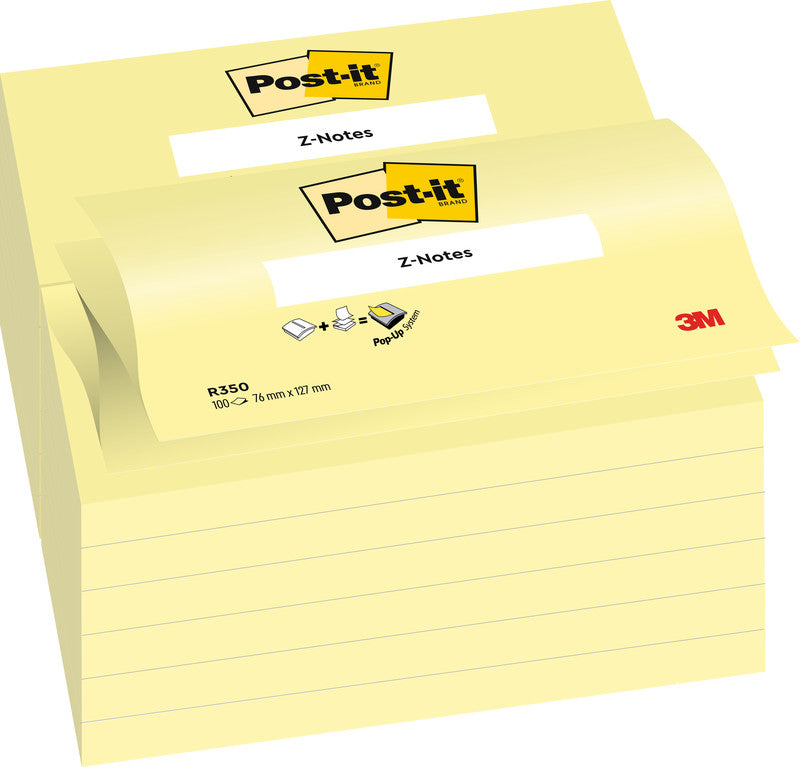 Post-it Haftnotizen Z-Notes – 127×76 mm – Gelb, 100 Blatt, Z-Faltung, PEFC