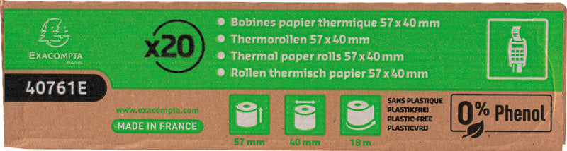 Exacompta Thermorolle 57 mm × 18 m, ohne Kern, Ø 40 mm, phenolfrei