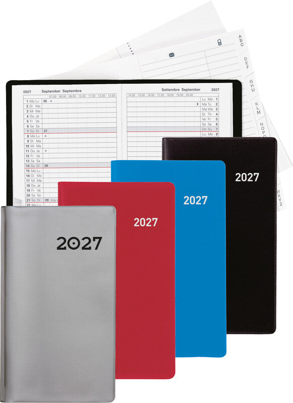 Biella Planer Paris Agenda – 1 Monat/2 Seiten, geheftet, 7,5 × 12,6 cm, 15 Monate Okt–Dez, schwarz, PEFC