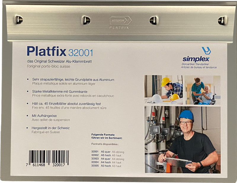 Simplex Platfix Klemmbrett A5 quer – Aluminium, Silber