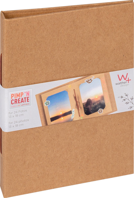 Walther Fotoalbum Pimp 'N Create – für 100 × 150 mm / 130 × 180 mm, 24 Fotos, Kraft, Karton, 155 × 205 mm