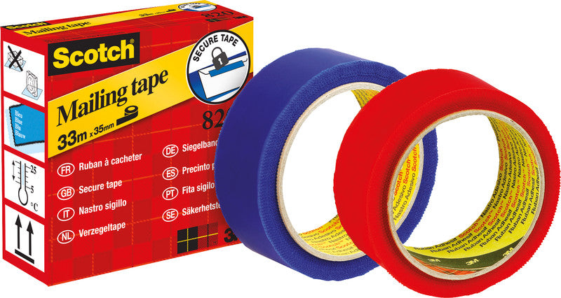 Scotch Siegelband 820 – permanent, postgenehmigt, glatt, Kunststoff, 35 mm × 33 m, blau