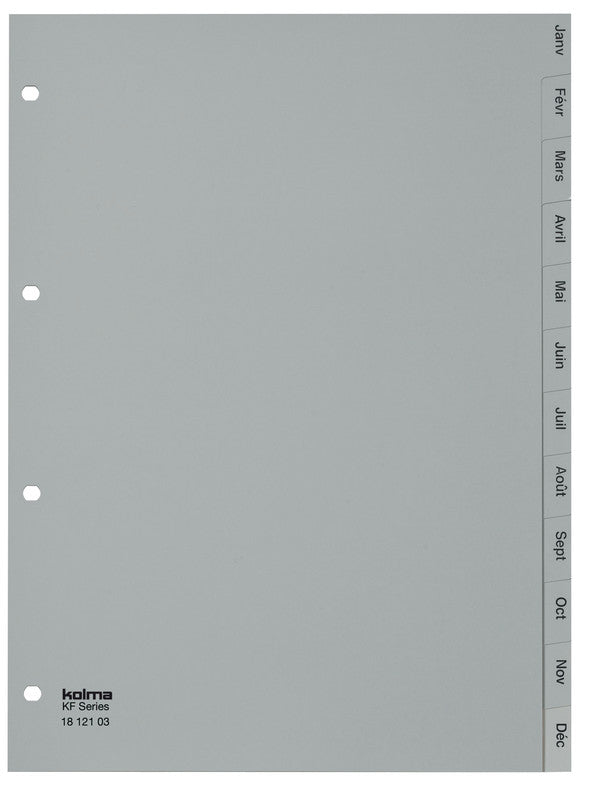 Kolma Register – A4, PP, grau, vorgedruckt, 4-fach Lochung, für A4 hoch