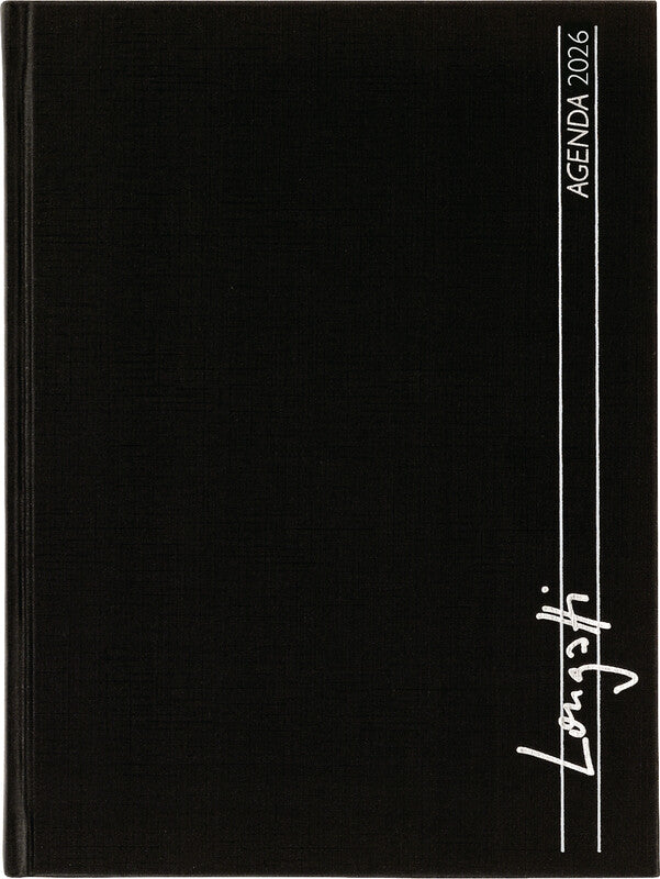 Biella LONGATTI Agenda – 1 Woche/2 Seiten, gebunden, 15 × 20 cm, Jan–Dez 2026, schwarz