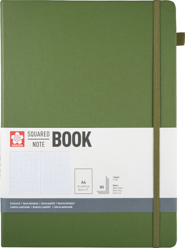Sakura Notizbuch A4, kariert, Leimbindung, Hardcover, 160 Seiten, 140 g/m² – Kiefernadel