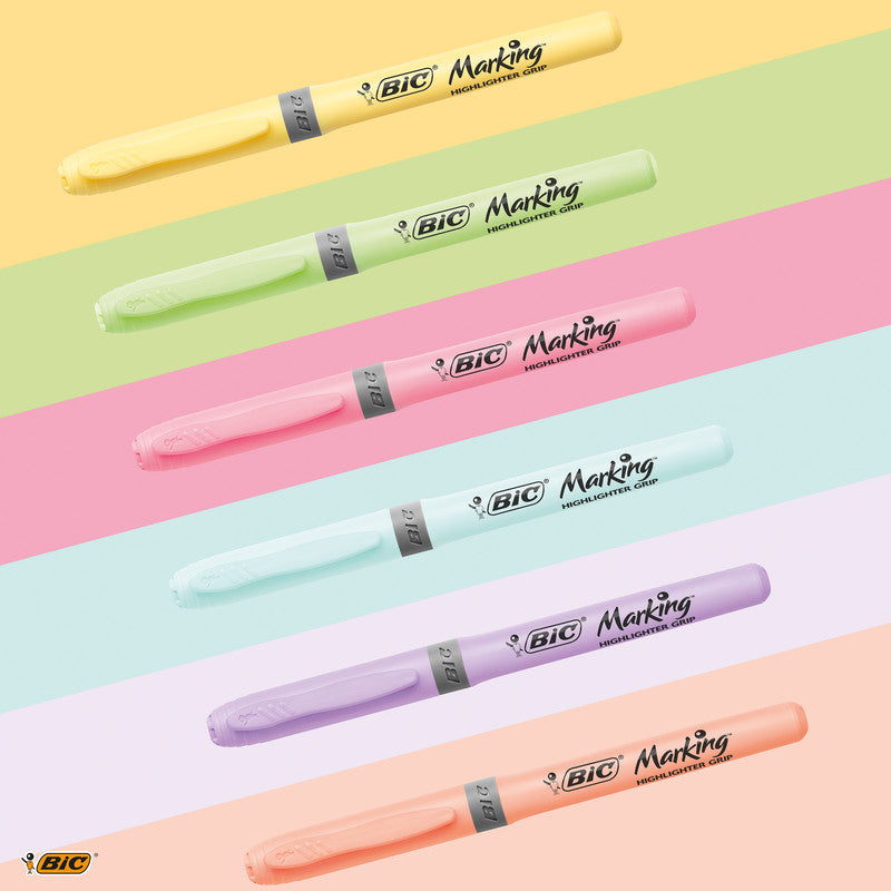 BIC Pastell Textmarker – 6er Set, Farben: Hellblau/Hellgrün/Hellorange …, Keilspitze 1,6–3,3 mm