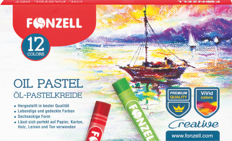 Fonzell Ölpastelle – Set – 12 Farben, für Papier, Karton & Leinwand