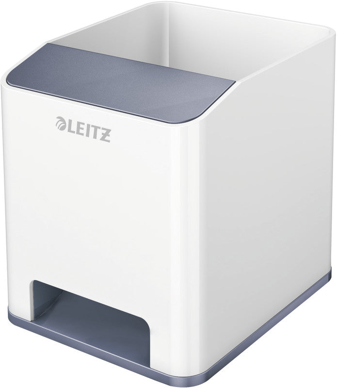 Leitz WOW 53631001 Stifteköcher – 2 Fächer, mit Smartphone-Fach, Soundverstärkung, Weiss, Polystyrol (PS)