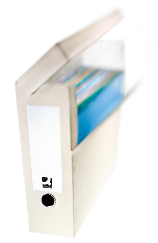 Q-Connect Archivschachtel A4 – mit Griffloch, montiert geliefert, 342 × 275 × 98 mm, grau, Karton, 5er Pack