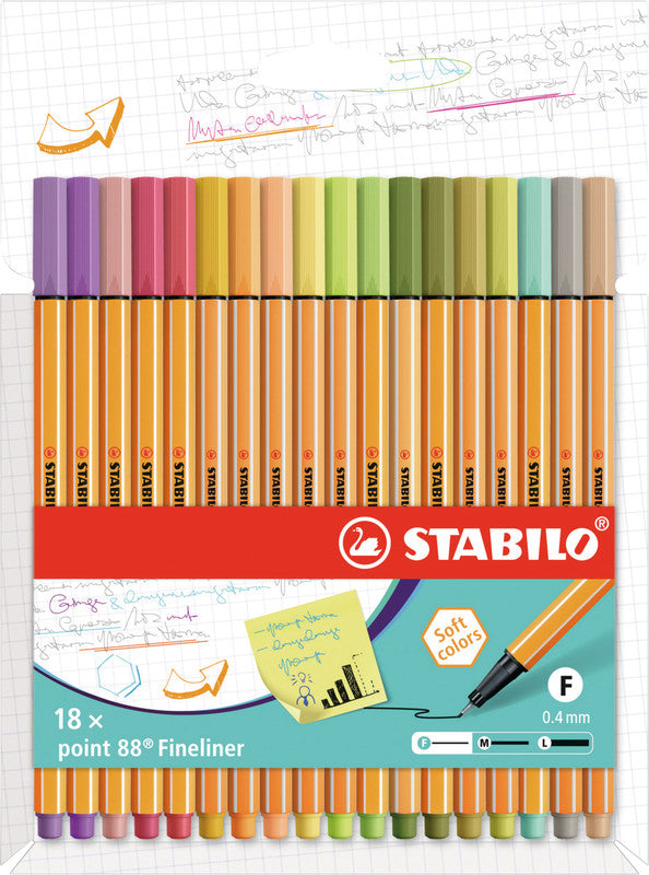 STABILO Fineliner – 18er-Set 0,4 mm – 18 Farben, sortiert