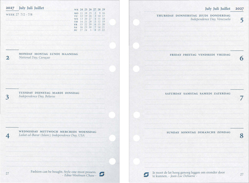Succes Kalender-Einlage – 1 Woche/2 Seiten, 6-fach, 9,5 × 15 cm, 2027