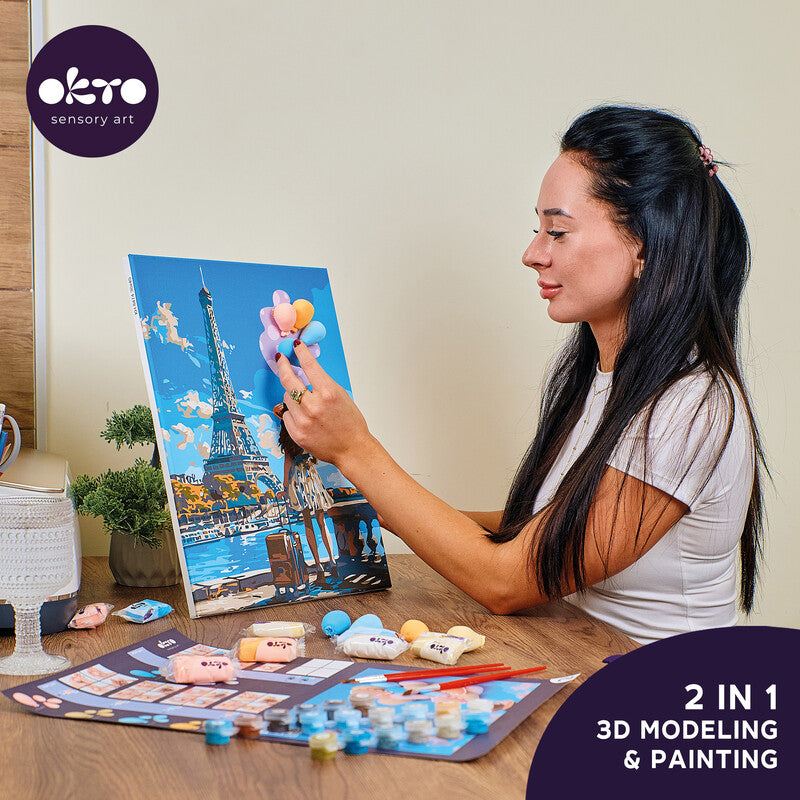 Okto Sensory Art – Modellier- und Malset Air Clay 3D – ab 14 Jahren – 2 Pinsel, Leinwand – 400 × 300 mm