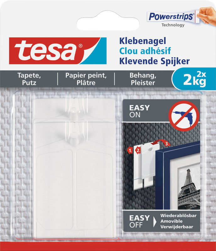 TESA Klebenagel – Kunststoff, Weiss, 12 × 14 × 2 cm – 1er-Pack