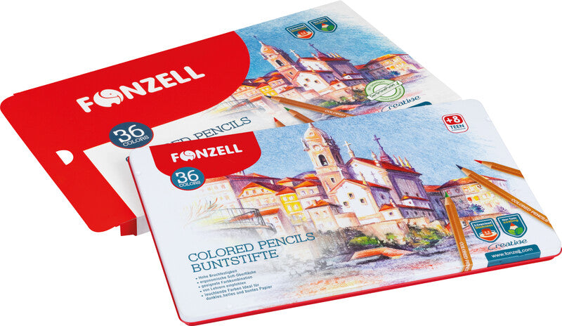 Fonzell Creative Farbstifte-Set – 36 Farben, rund, Mine Ø 3,3 mm, Metallschachtel