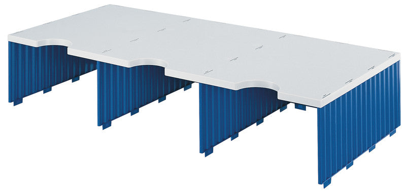Styro Briefkorb – 4 Fächer, stapelbar, mit Griffausschnitt, blau/grau, B 723 × H 153 × T 331 mm