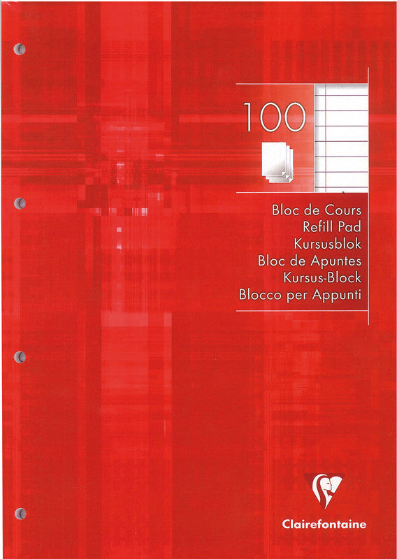 Clairefontaine Ringbuchblock, A4, liniert, Leimbindung, 100 Blatt, 2-fach gelocht, 90 g/m² – Rot