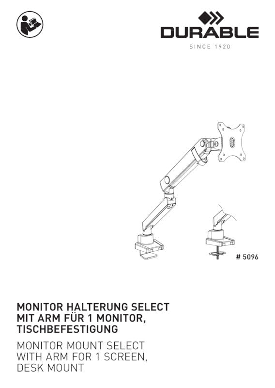 Durable Select Plus – Monitorarm, bis 32", VESA 75 × 75/100 × 100 mm, höhenverstellbar 20–130 mm, silber