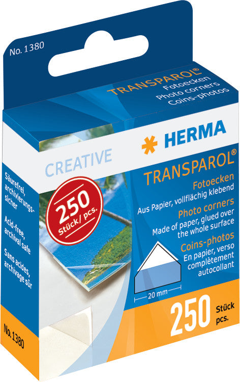 HERMA Transparol Fotoecken – permanent, transparent, lösemittelfrei, 250 Stk., für Fotos, Papier