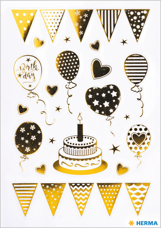 HERMA Geschenketiketten Home Feeling – Birthday Party – 22 Etiketten – permanent, Papier – Bogen 84 × 120 mm