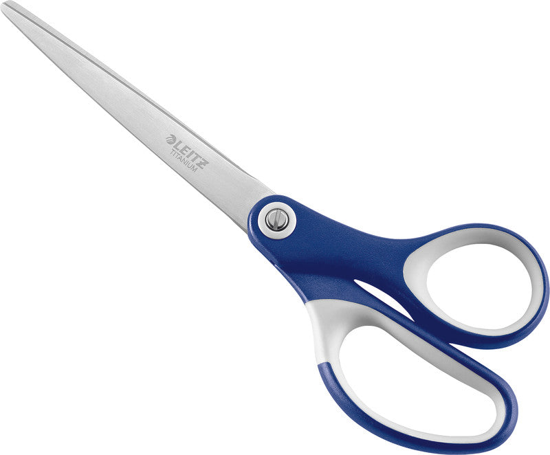 Leitz Universalschere – titanbeschichtet, für Rechts- und Linkshänder, abgerundet, Softgrip, Kunststoff, blau