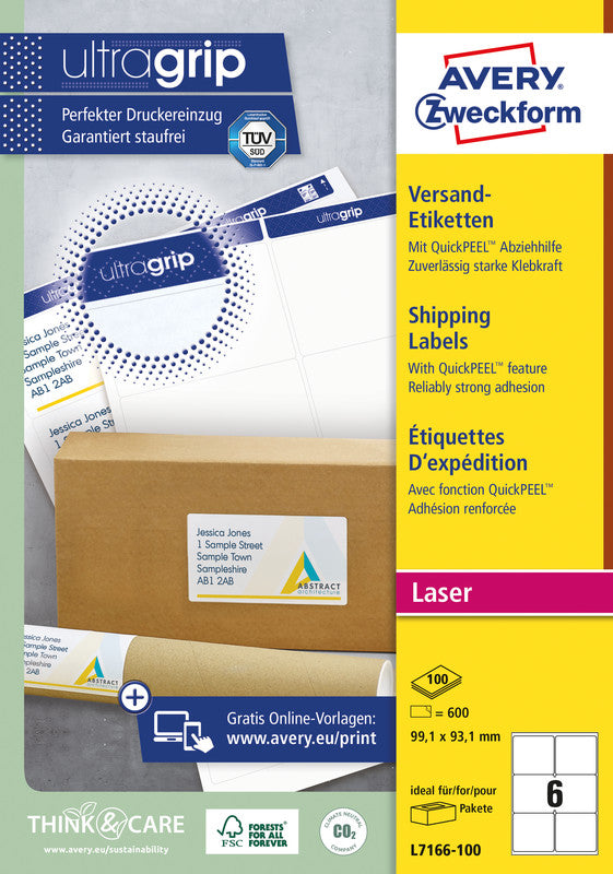 Avery Versandetiketten, 99 mm × 93 mm, weiss, Papier, permanent, 600 Etiketten (100 Blatt)