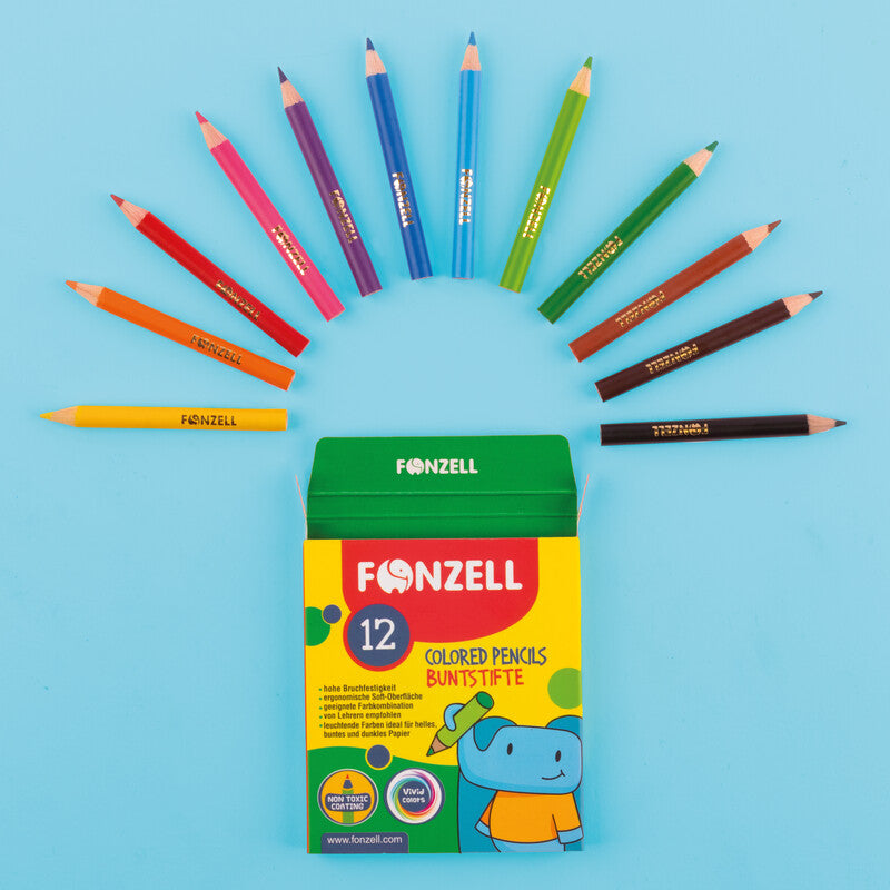 Fonzell Mini Farbstifte-Set – 12 Farben, rund, Mine Ø 3,3 mm, Kartonetui