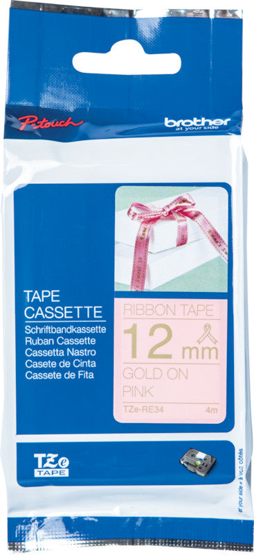 Brother Textilband – 12 mm × 4 m, pink, gold, TZe