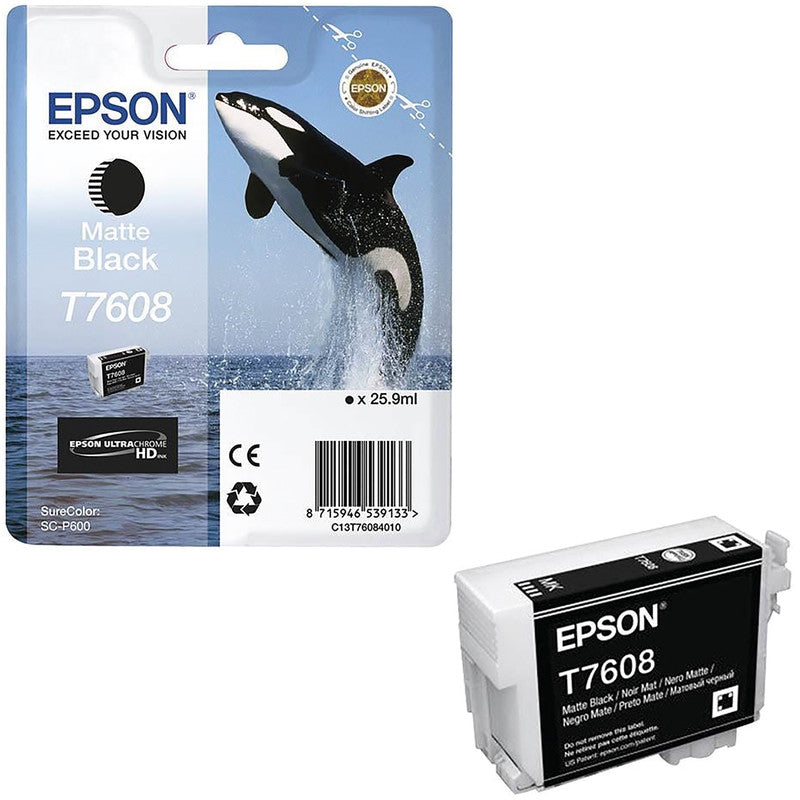 Epson Tintenpatrone T7608, Schwarz, 25,9 ml – für Tintenstrahldrucker und Multifunktionsgeräte
