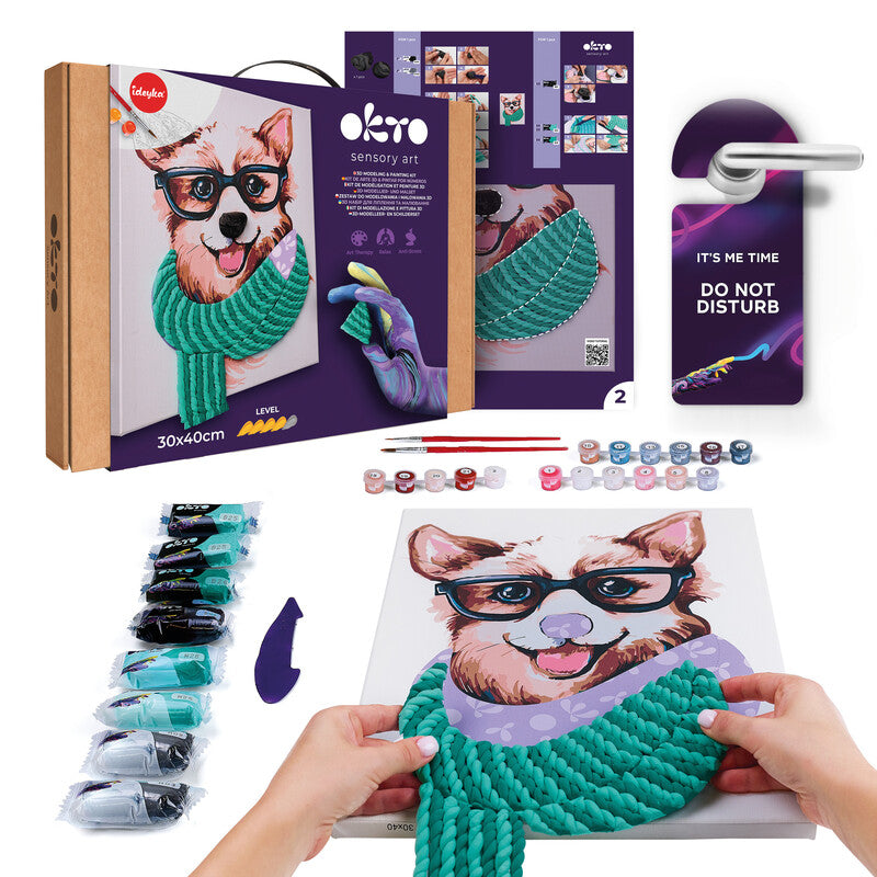 Okto Sensory Art – Modellier- und Malset Air Clay 3D Stylischer Corgi – ab 14 Jahren – 2 Pinsel – 400 × 300 mm