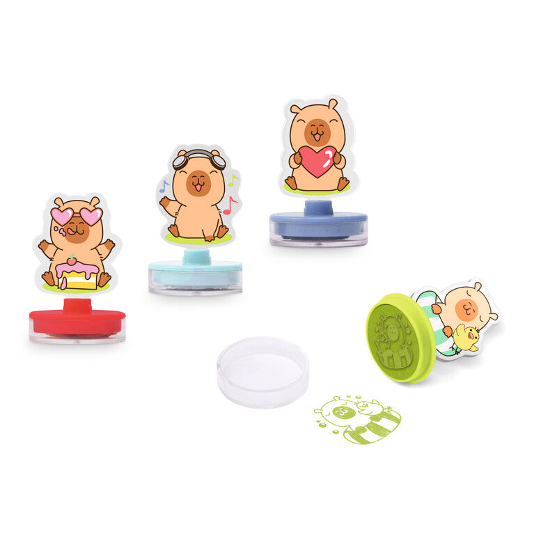 Trendhaus Motivstempel-Set – Capybara Happy Life, 4 Motive, Ø 28 mm, Kissen sortiert