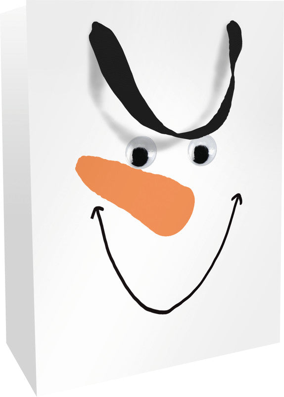 Braun + company Tragetasche – Happy Snowman – mit Wackelaugen, Papier, matt laminiert – 260 × 360 × 130 mm