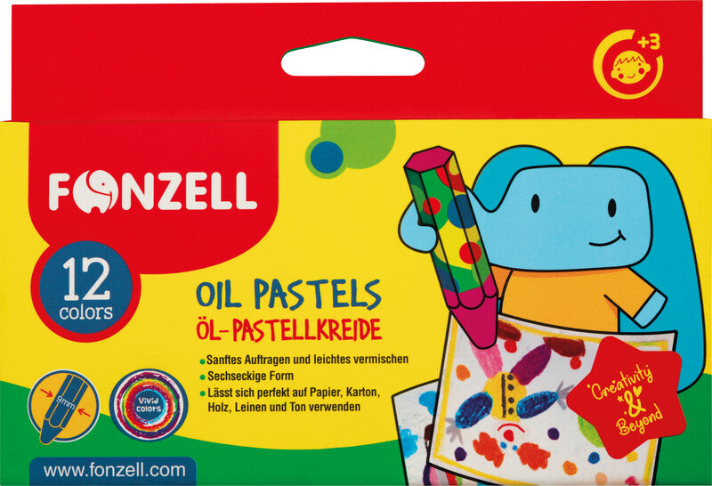 Fonzell Ölpastelle – Set – 12 Farben, für Papier, Karton & Holz