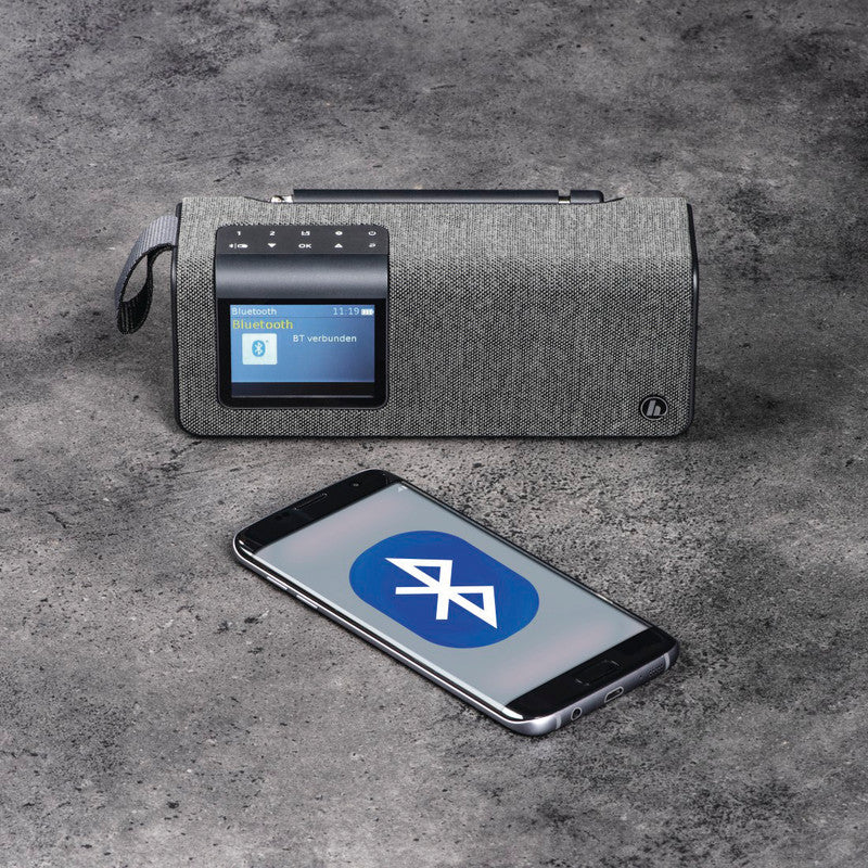 Hama DR200BT Tragbares Radio – DAB+/UKW, Bluetooth, Netz/Akku, Grau