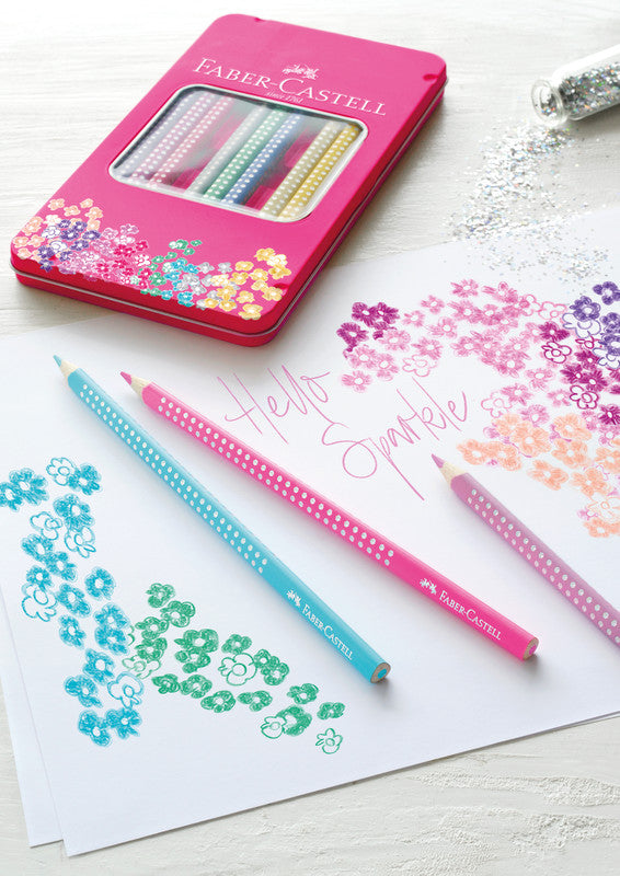 Faber-Castell Aquarellfarbstifte Grip Sparkle – 12 Farben, im Metalletui, Ø 3 mm, dreikantig, FSC