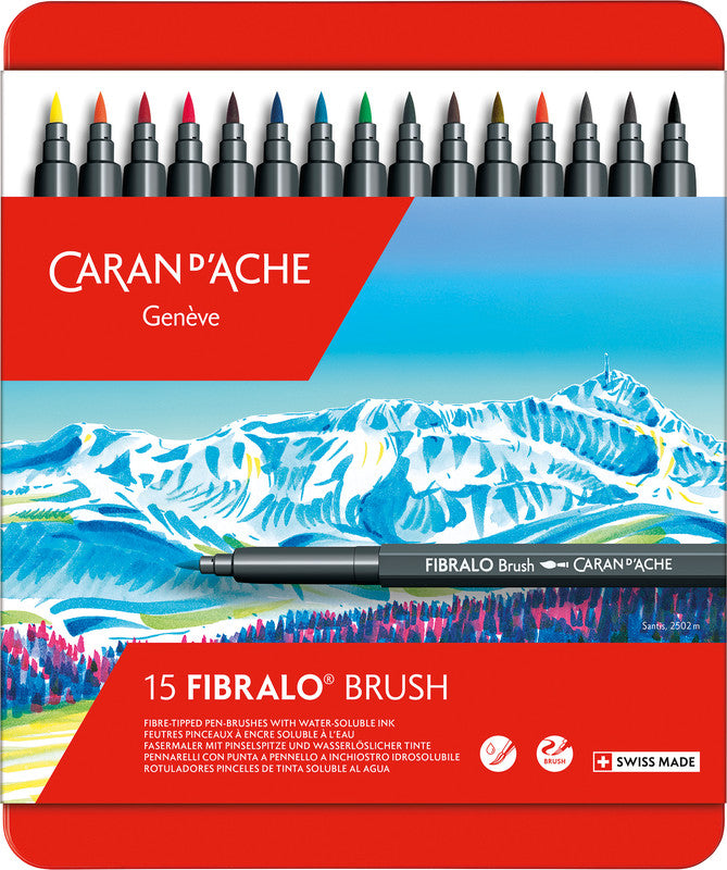 Caran d-Ache Caran d'Ache – Fibralo Brush Filzstifte, Strichbreite 0,5–5 mm, auswaschbar, 15 Farben