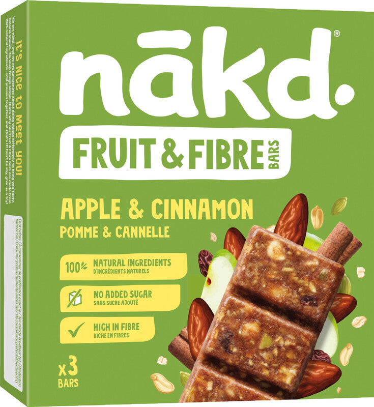 Nakd Raw & Fibre Energieriegel – Apfel & Zimt, vegan, ohne Zuckerzusatz, 3 × 44 g (132 g)