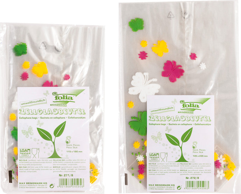 Folia Cellophantüten mit Kreuzboden – Schmetterling – 115 × 190 mm – 10 Stk. – Kunststoff