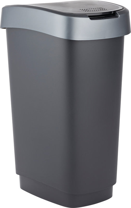 Rotho Abfallcontainer – 25 l – mit Deckel – Kunststoff, Silber – B × H × T 252 × 476 × 333 mm